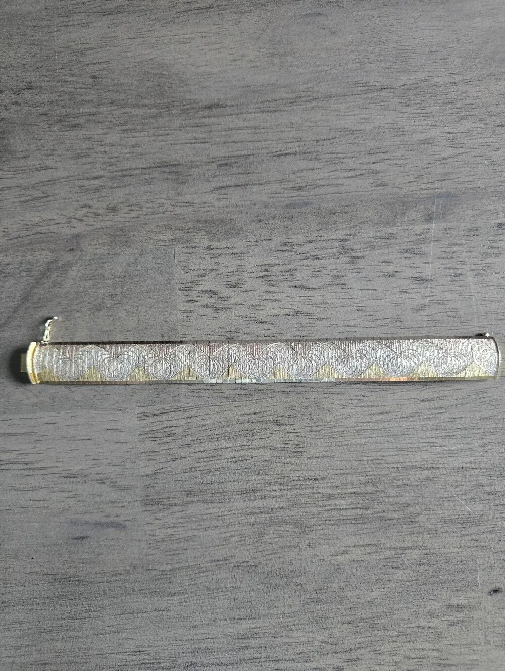 Vintage Italian Wide Flexible Tri-tone Vermeil and Sterling Silver Bracelet